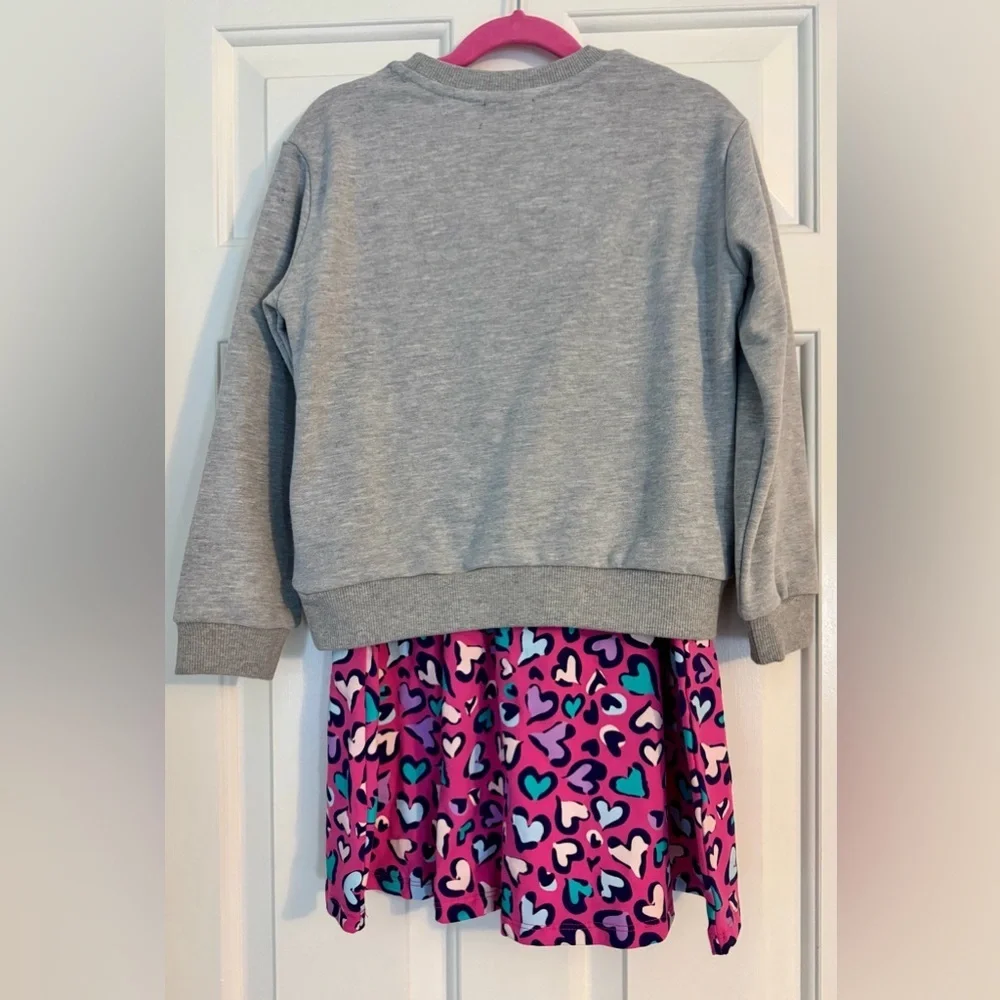 Andy & Evan Heather Gray Cat Top and Pink Leopard Jersey Skirt Set NWT
